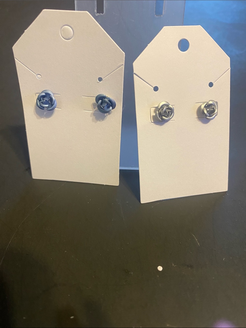 Women’s Blue Rose and Silver Rose Stud Earrings - Elegant Flower Jewelry